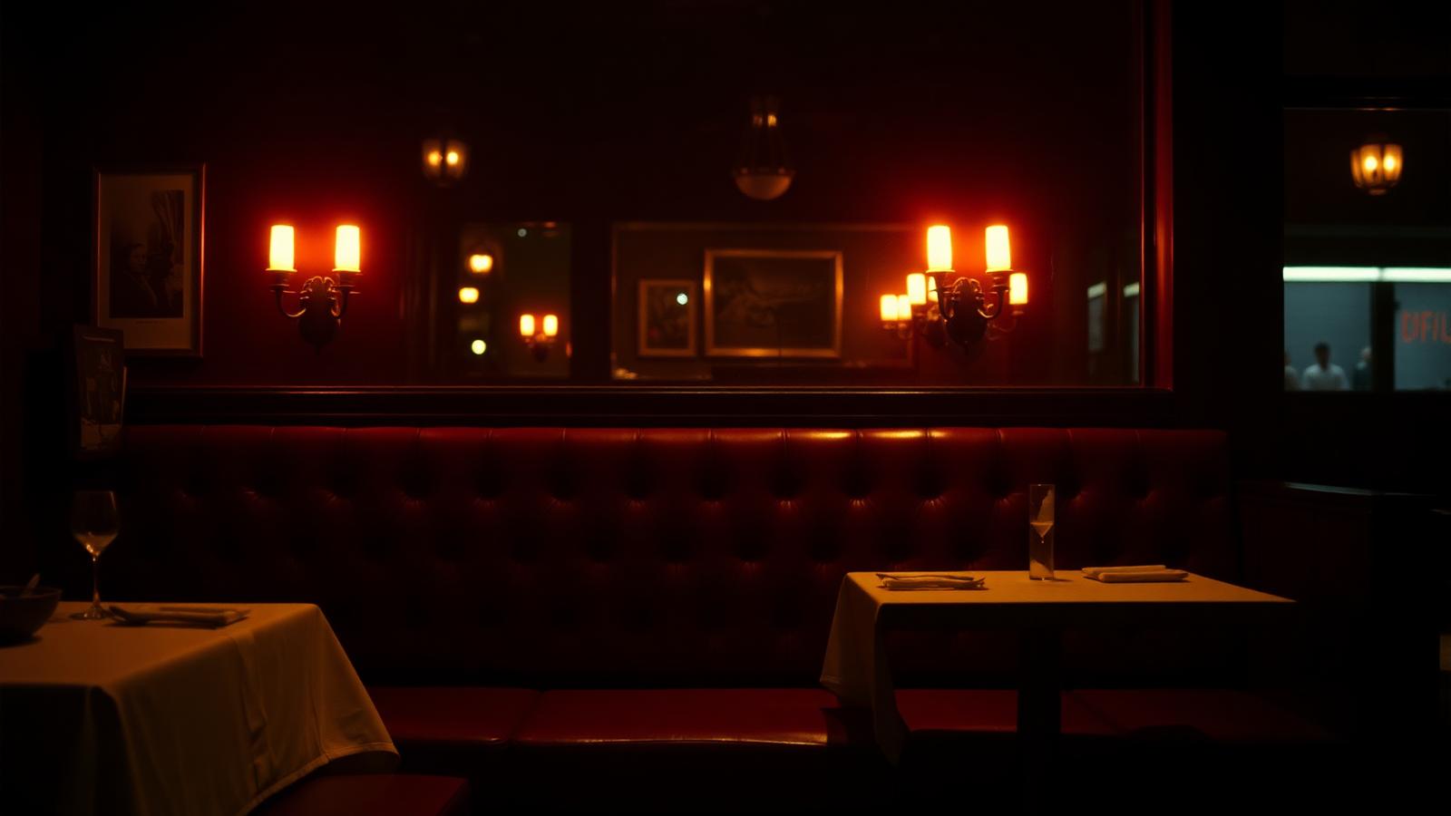 Vintage red leather booth in a classic Italian American restaurant